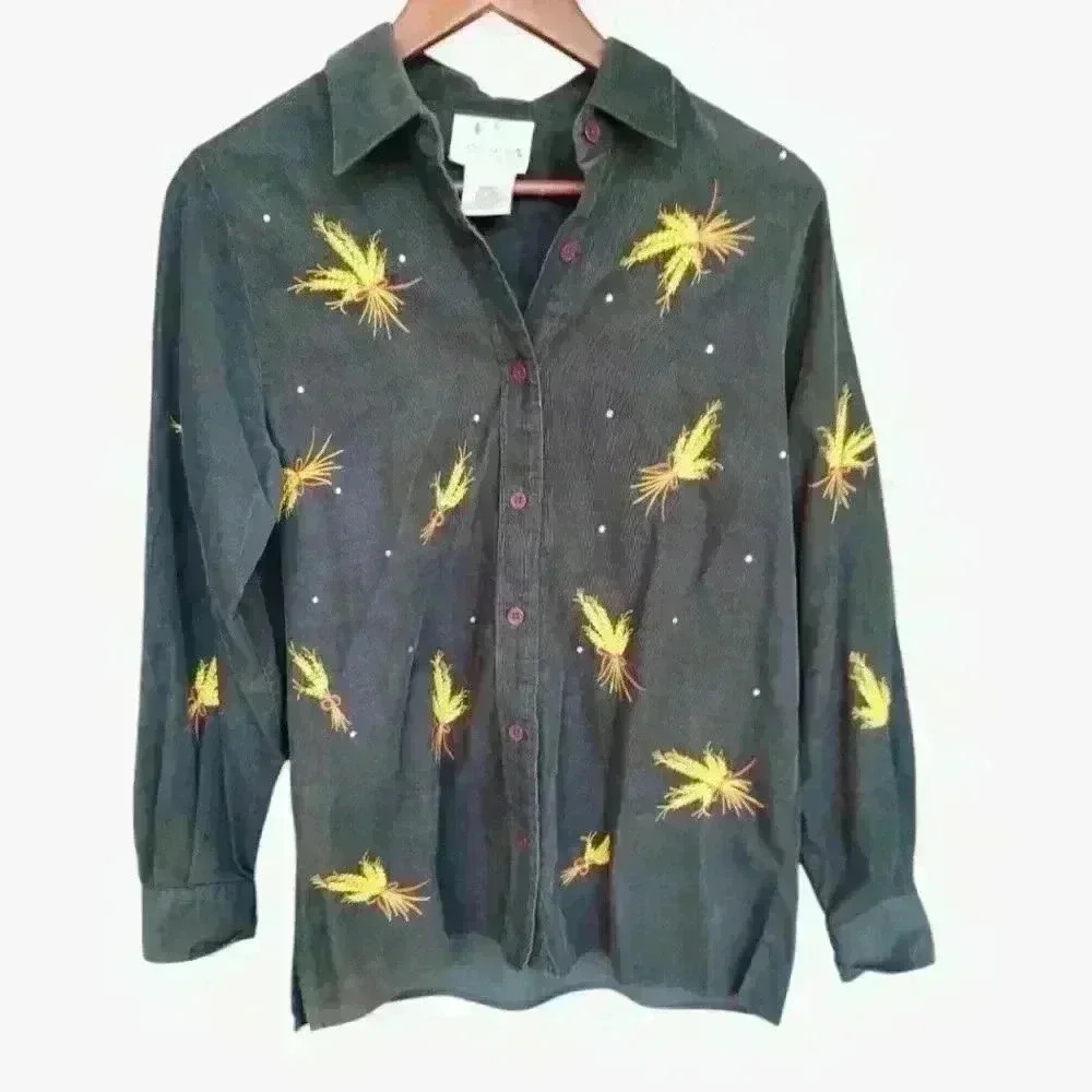 Quacker Factory Dark Green Corduroy Button-Down Shirt
